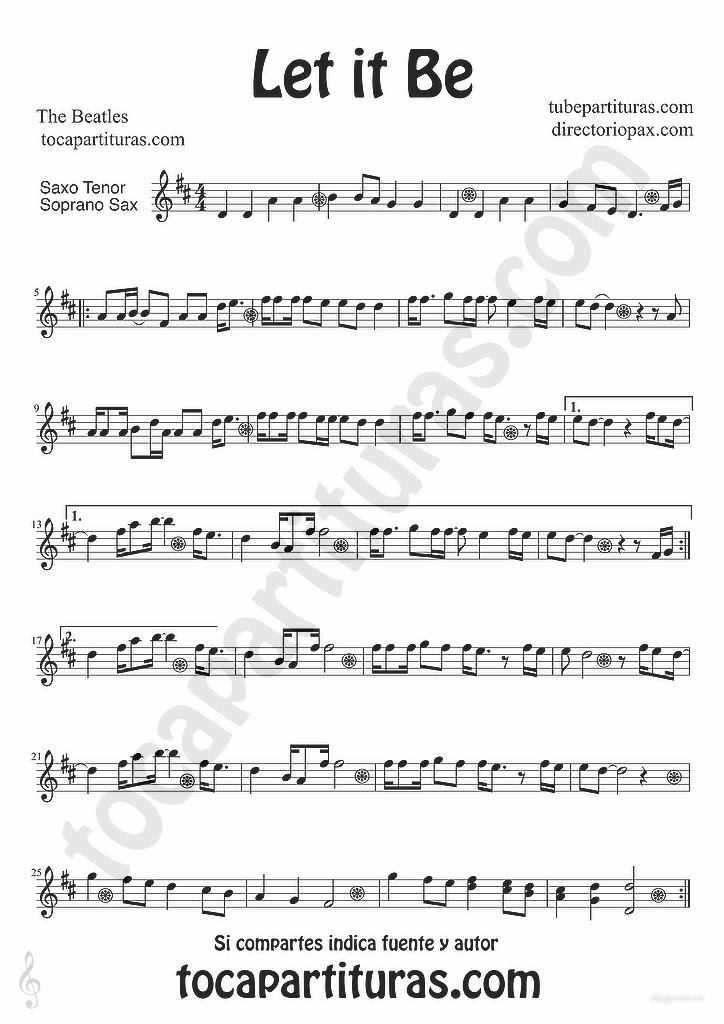 tubescore Let it Be by The Beatles sheet music for Tenor and Soprano