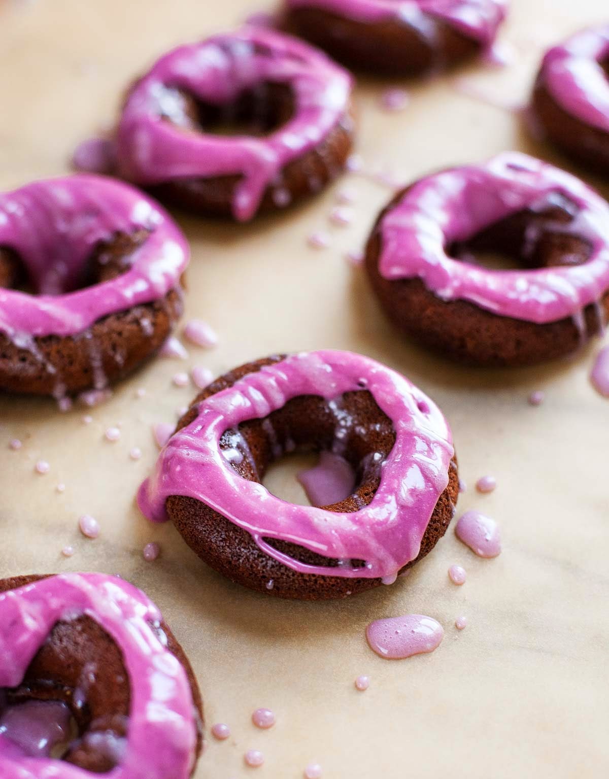 Chocolate Doughnuts with Cherry Cheesecake Glaze (Gluten free, Grain free)