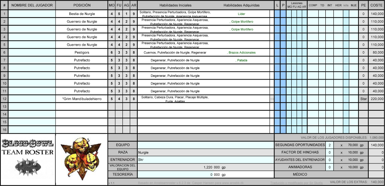 HOJA DE EQUIPO BLOODBOWL PDF