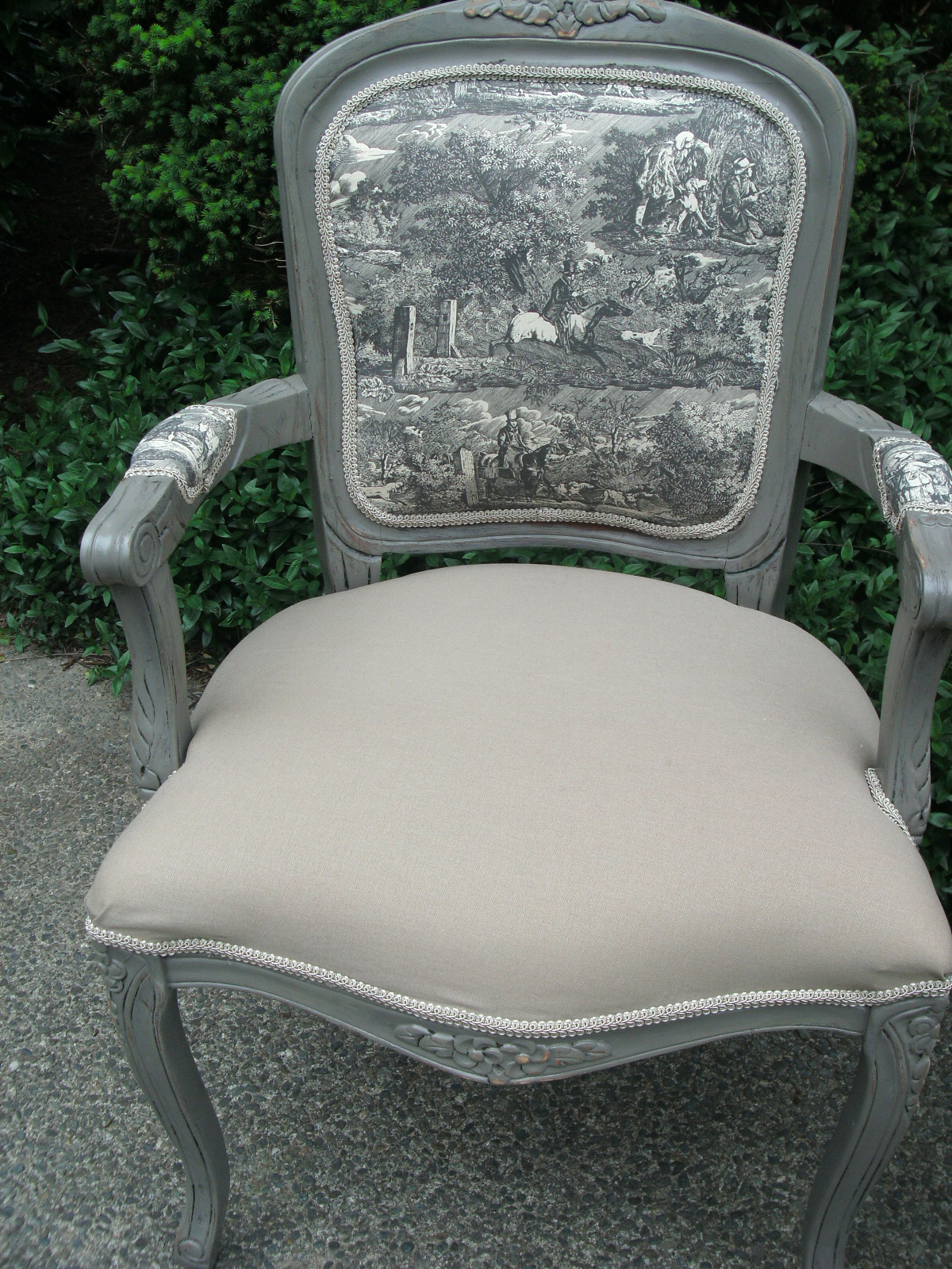 A Touch of Mink Slate Gray Toile French ChairsPretty!!!!