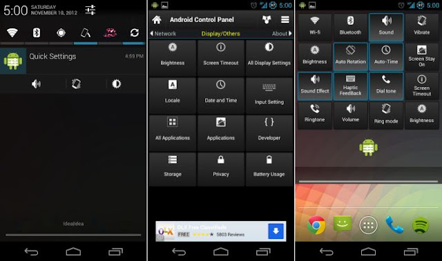 Aplikasi Control Panel For Android ; Pengaturan Cepat untuk Froyo, Gingerbread dan Ice Cream Sandwich Seperti pada Android 4.2
