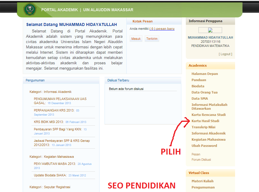 Cara Melihat Nilai di Portal Akademik UIN Alauddin SEO