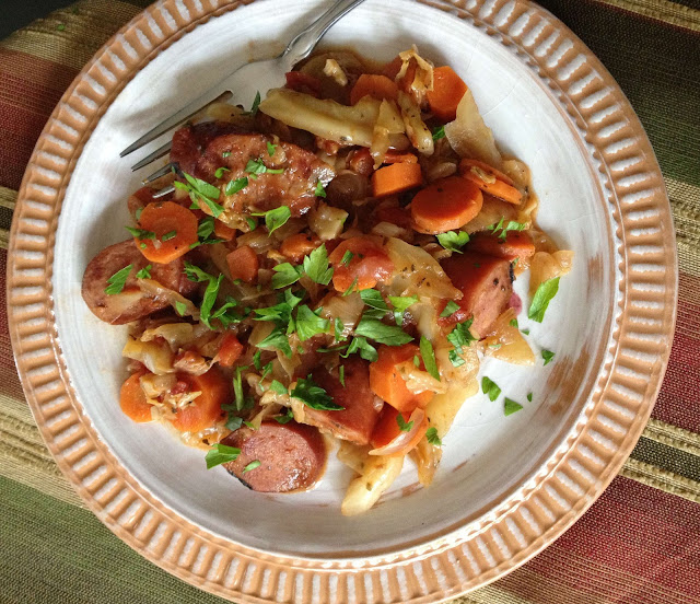 Sprigs of Rosemary Sweet and Tart Cabbage Stew with Kielbasi