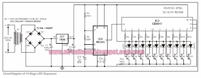 10 Output LED Sequencer Circuit Diagram
