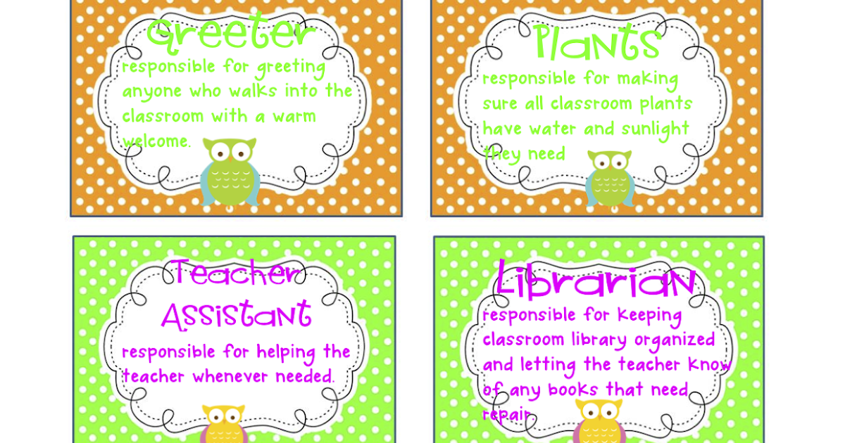 Learn a lot with Mrs. Scott Owl Job Cards