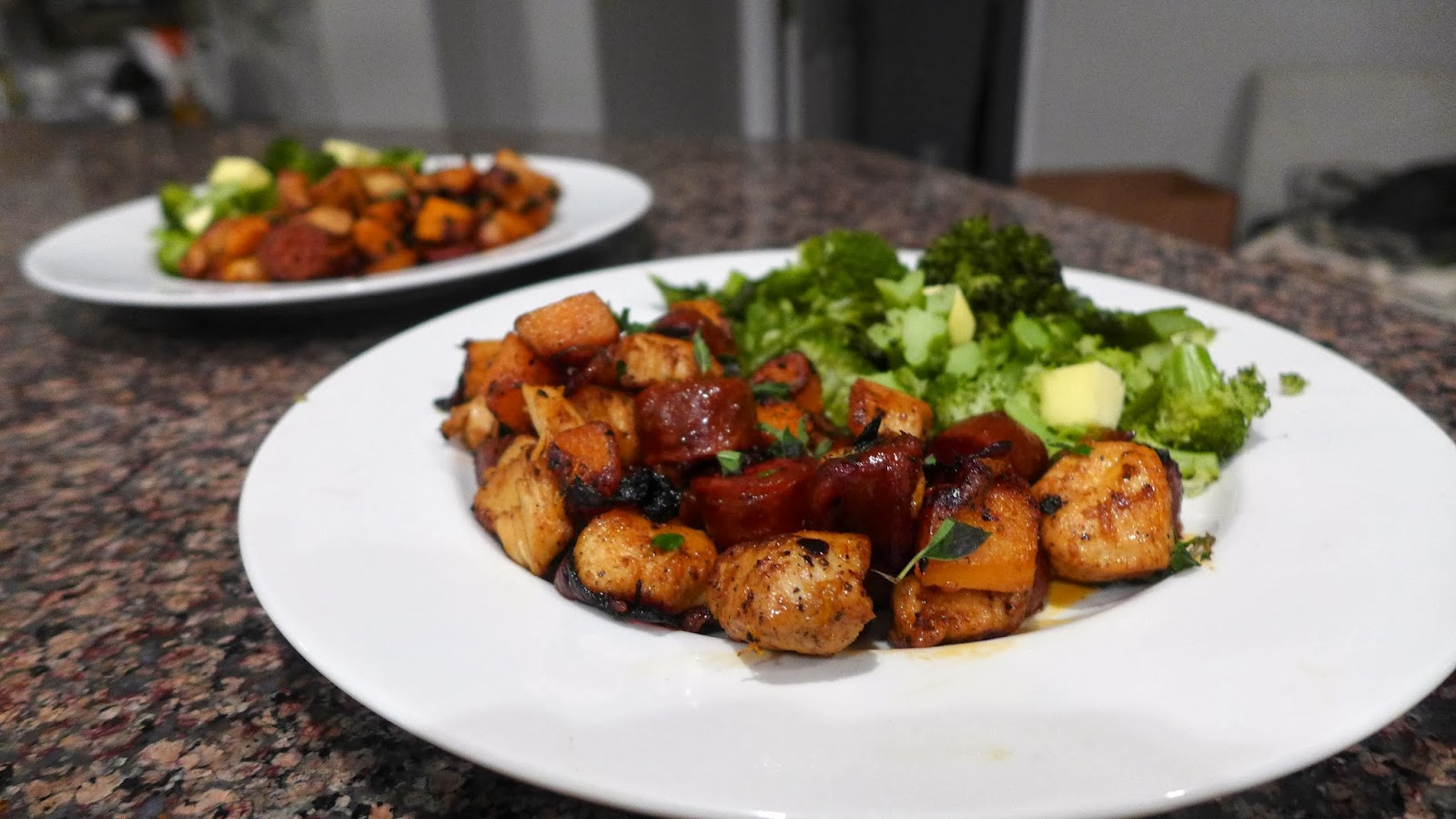 Chicken with Chorizo Sausage and Sweet Potatoes Overthrow Martha