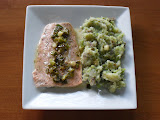 Salmon with Browned Butter and Mashed Broccoli Potatoes