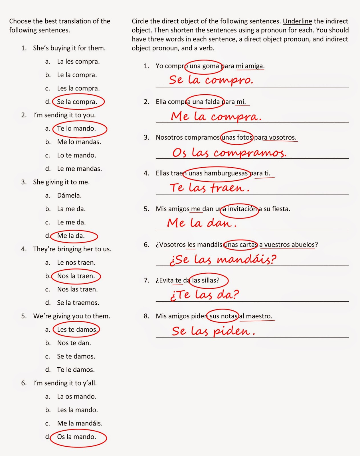 Spanish at St. 7th Grade Test Review