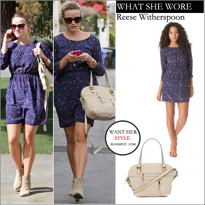 Reese Witherspoon in navy floral shirt dress in Santa Monica on October 20  ~ I want her style - What celebrities wore and where to buy it. Celebrity  Style