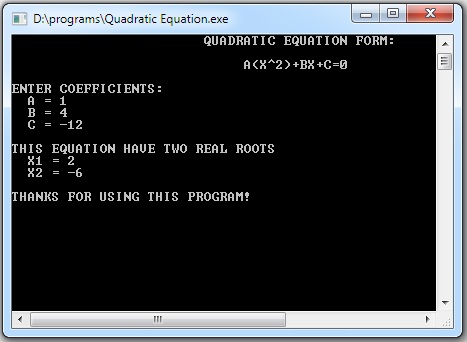 C++ Quadratic Formula Code C++ Quadratic Formula Code