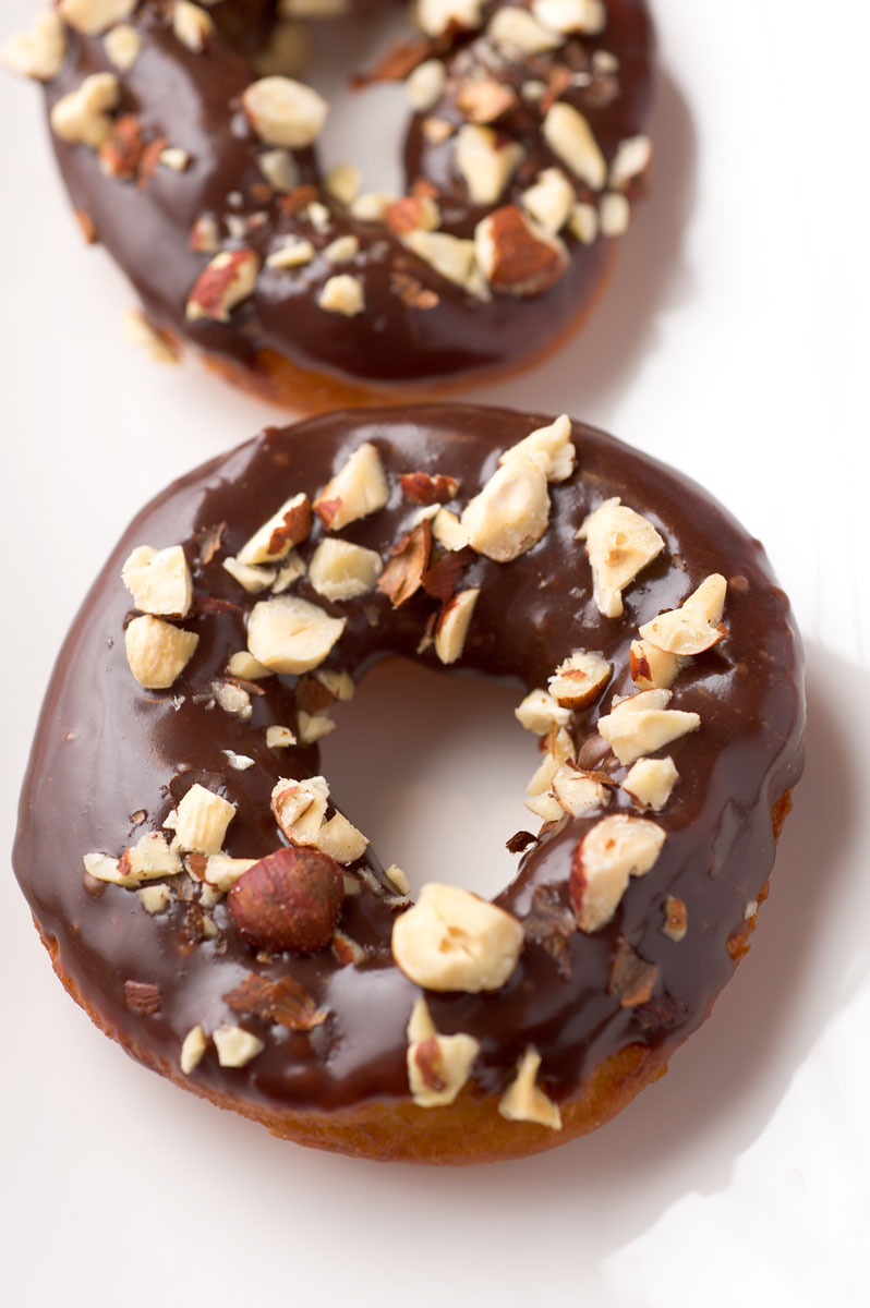 VanillaGlazed Yeast Doughnuts W/Dark Chocolate Ganache & Hazelnuts