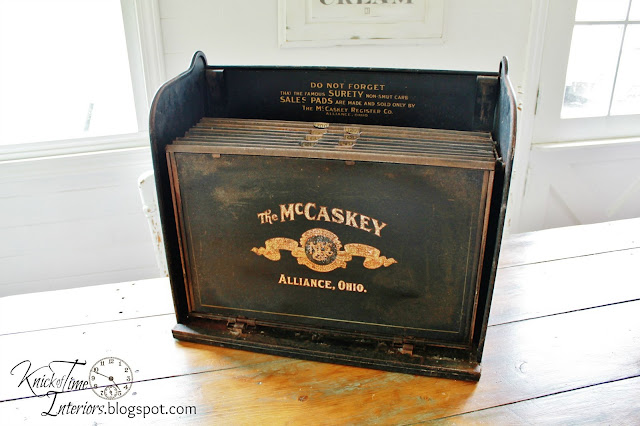 Repurposed antique receipts register turned into a towel storage rack - KnickofTime.net