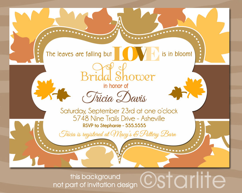 Autumn Vanilla Picture Autumn Themed Bridal Shower Invitations