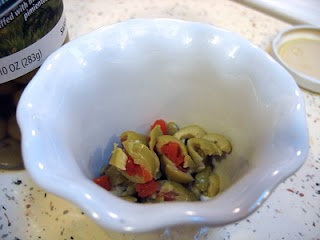 Diced green olives.