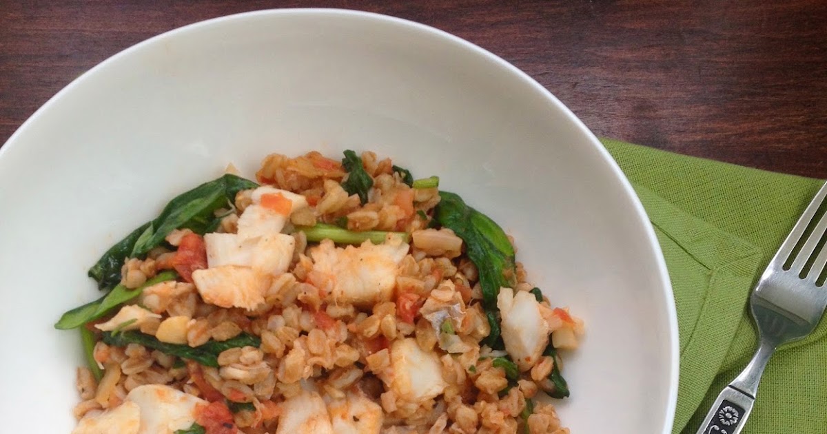 Harissa Fish with Farro and Spinach