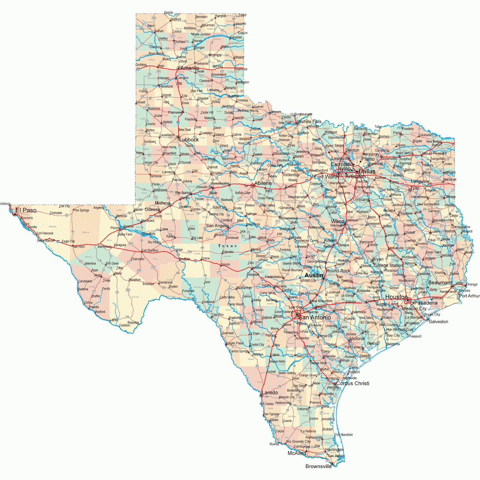 Mapa geografico de Texas en los Estados Unidos