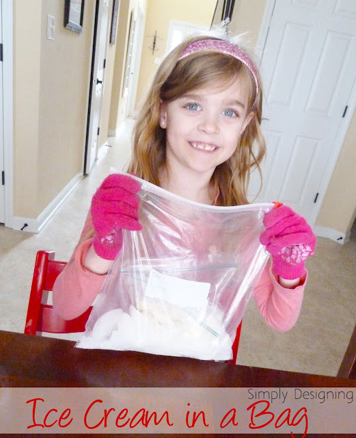 young girl making ice cream in a bag