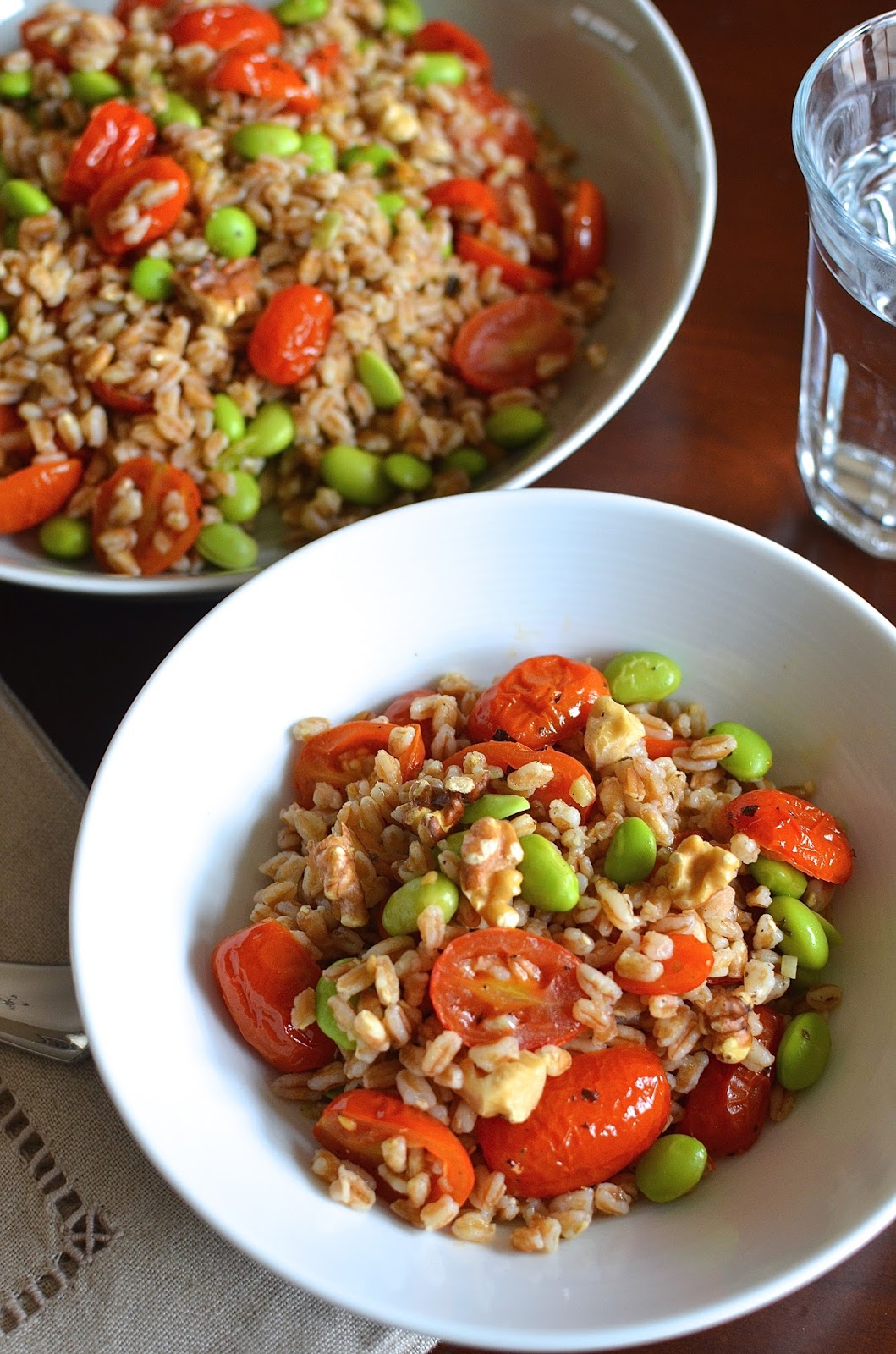 Playing with Flour Farro with garlicroasted tomatoes and edamame