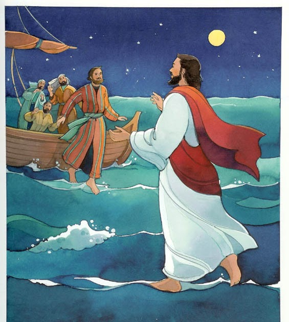 Jesus walking on water and helping Peter in the storm Pictures | Free