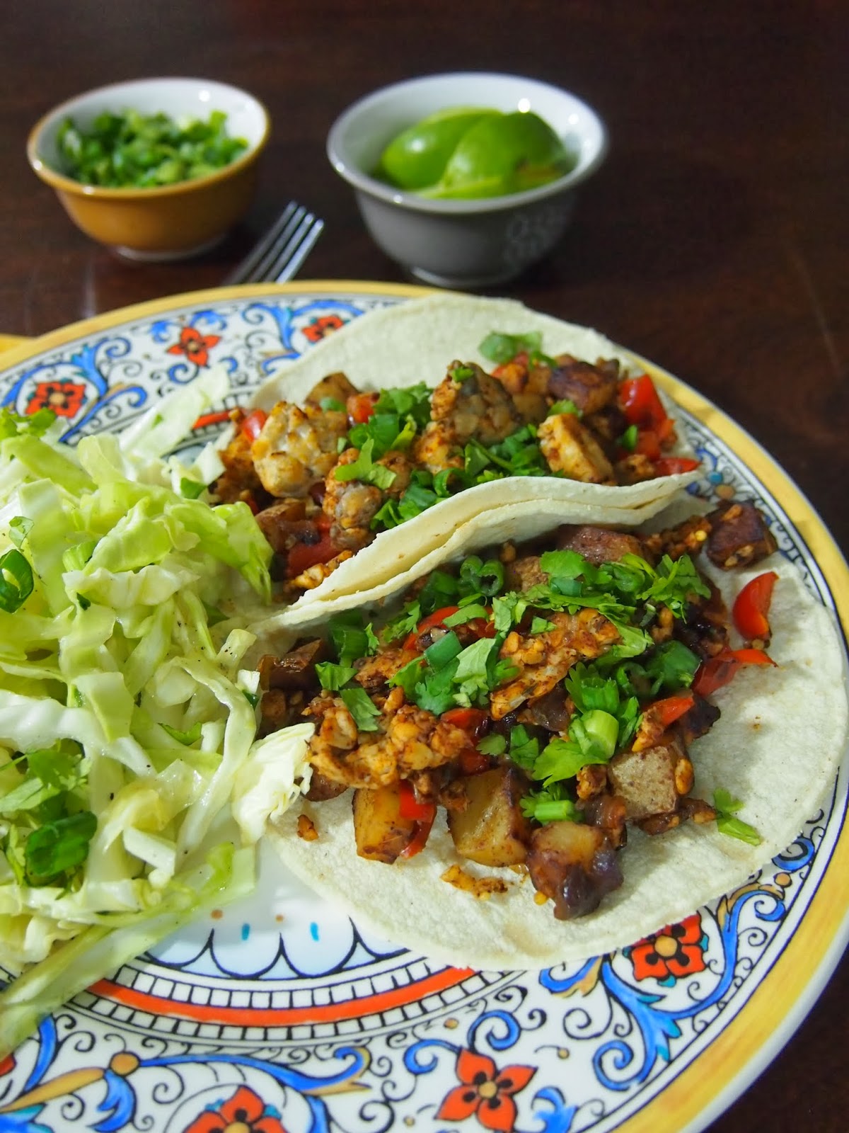 An Avocado A Day Chorizo Tempeh & Potato Tacos