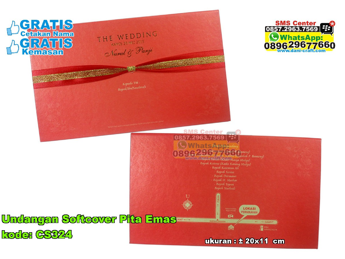 Undangan Softcover Pita Emas Souvenir Pernikahan