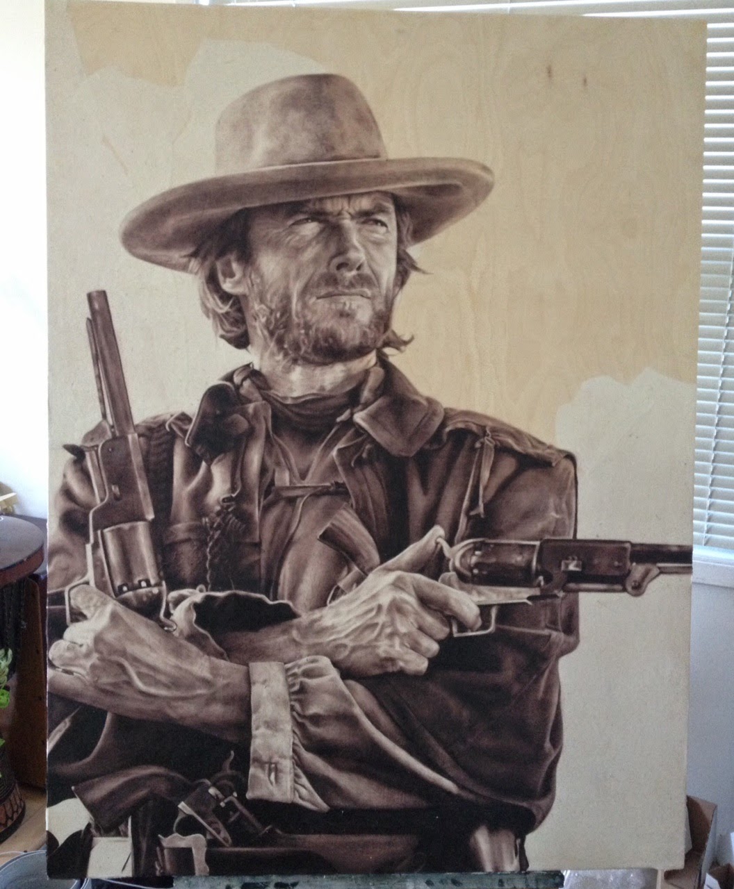 Amy Gaulin Progress of Clint Eastwood Painting