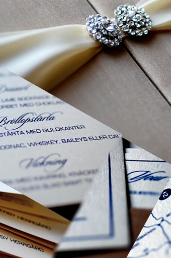 The luxury Swedish wedding invitation was encased in a champagne colored 