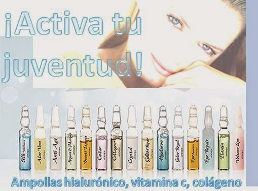 Ampollas  de Colágeno, ácido hialurónico y vitamina C.