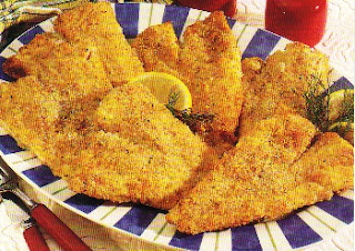 Picture of Breaded Codfish Fillets on a white and blue dish