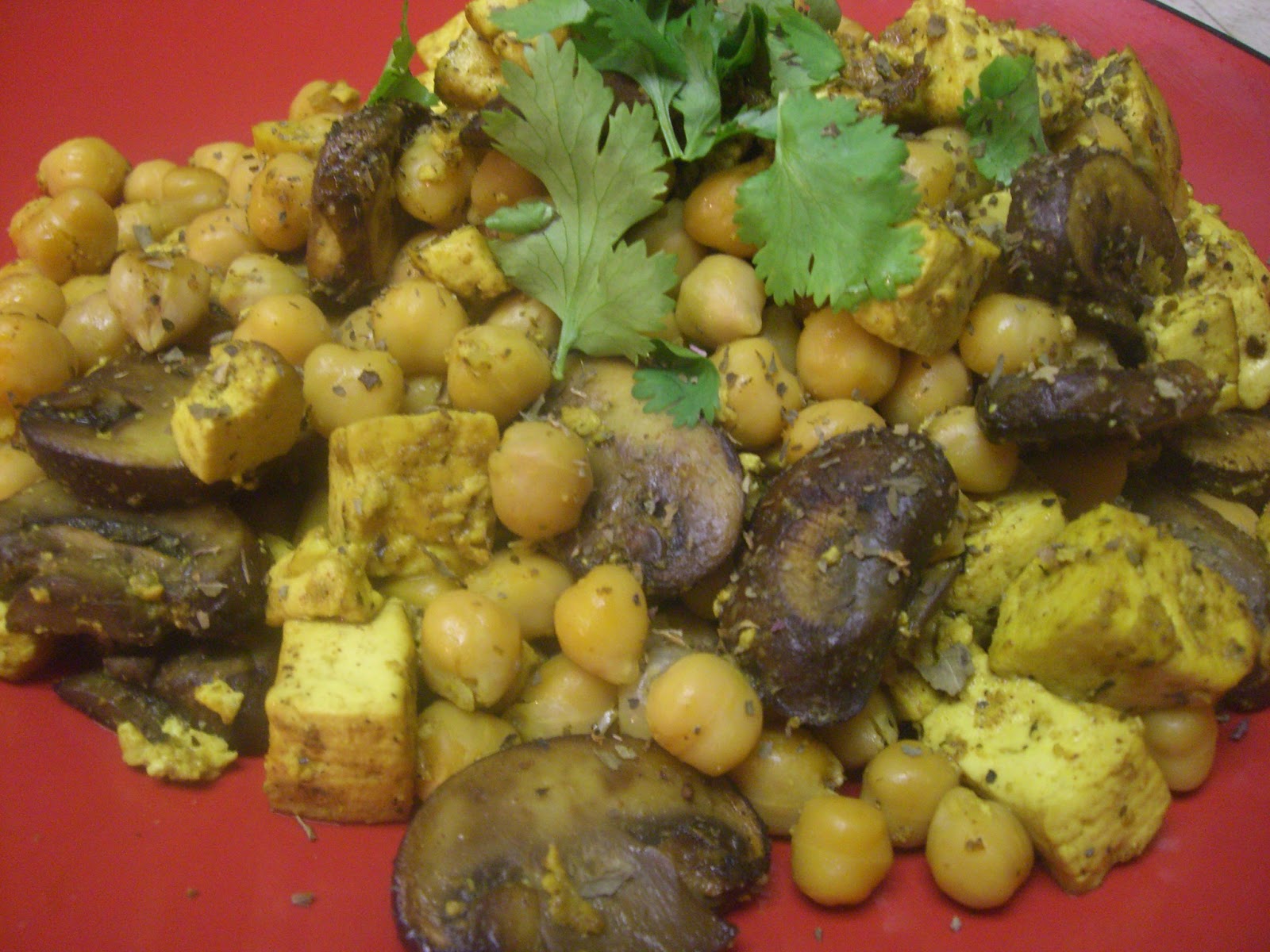 AfroVeganChick Curried Tofu, Portobello Mushroom, & Garbanzo Bean Stir Fry