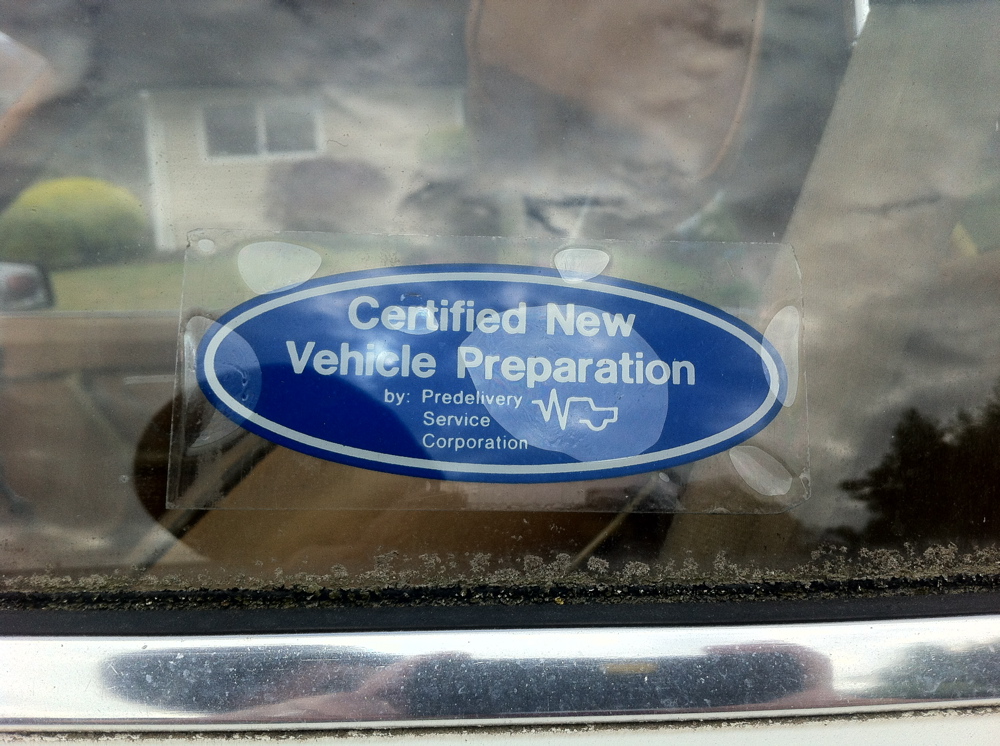 Ford Certified New Vehicles Preparation sticker