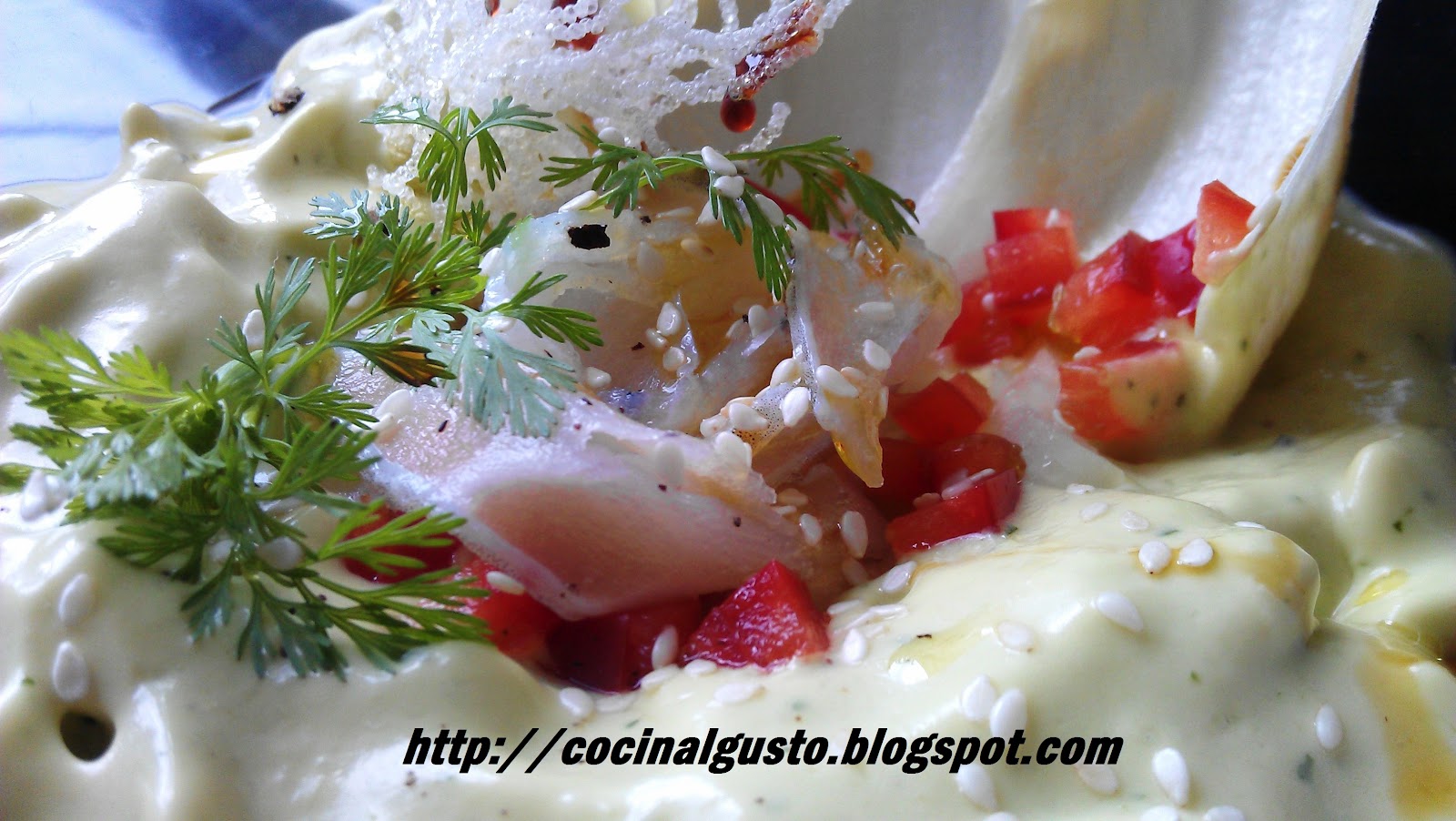 cocinalgusto Espuma de Aguacate al Cilantro con Carpaccio de Vieja