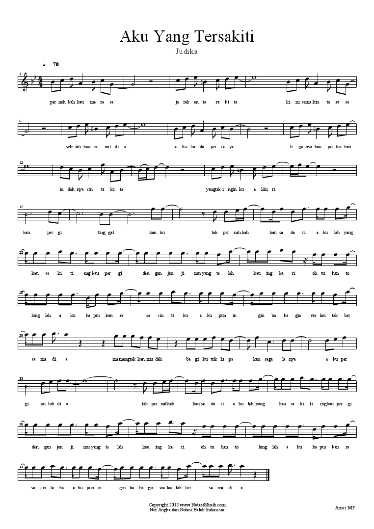 Notasi Balok Aku Yang Tersakiti (Judika)