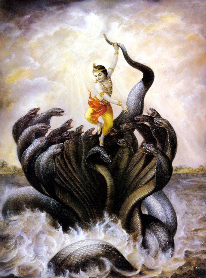 Krishna dances over Kaliya Hood