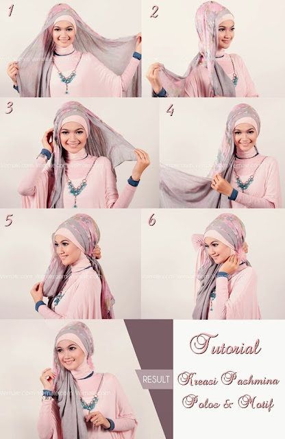 cara memakai jilbab pashmina sifon yang simple