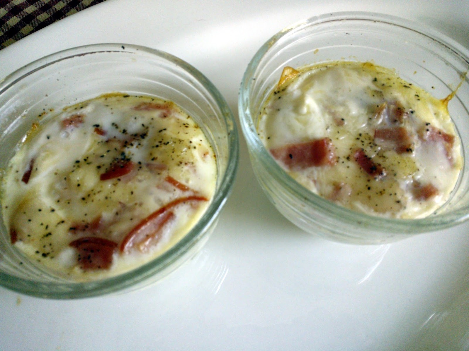 Adirondack Baker Baked Eggs with Swiss and Canadian Bacon