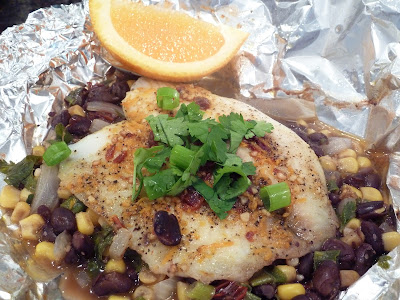 Foil Baked Fish with Black Beans and Corn
