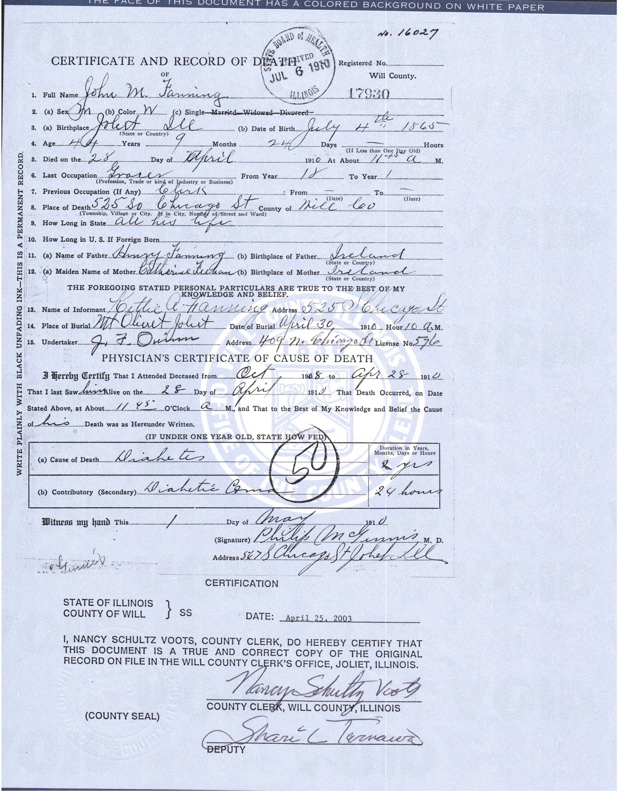 Copy Of Birth Certificate Illinois Will County