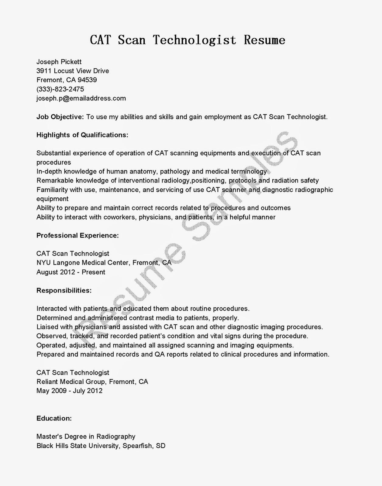 medical technologist resume template