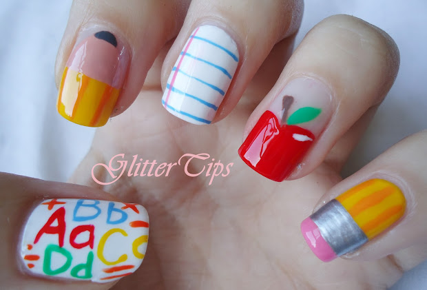 glitter tips school nails