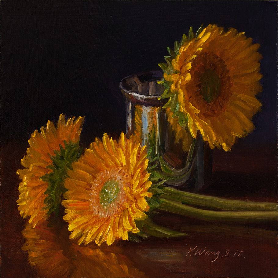 Wang Fine Art sunflower original painting still life flower a painting