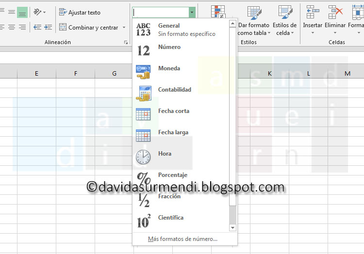 ComboBox para seleccionar el formato numérico en Excel.