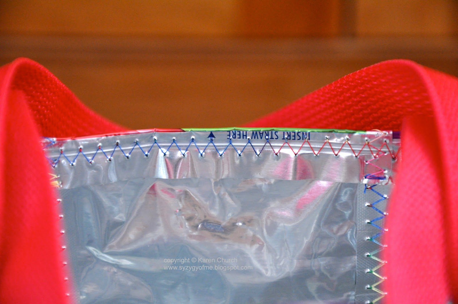 Syzygy of Me Recycled Juice Pouch Tote Bag (and mini tutorial)