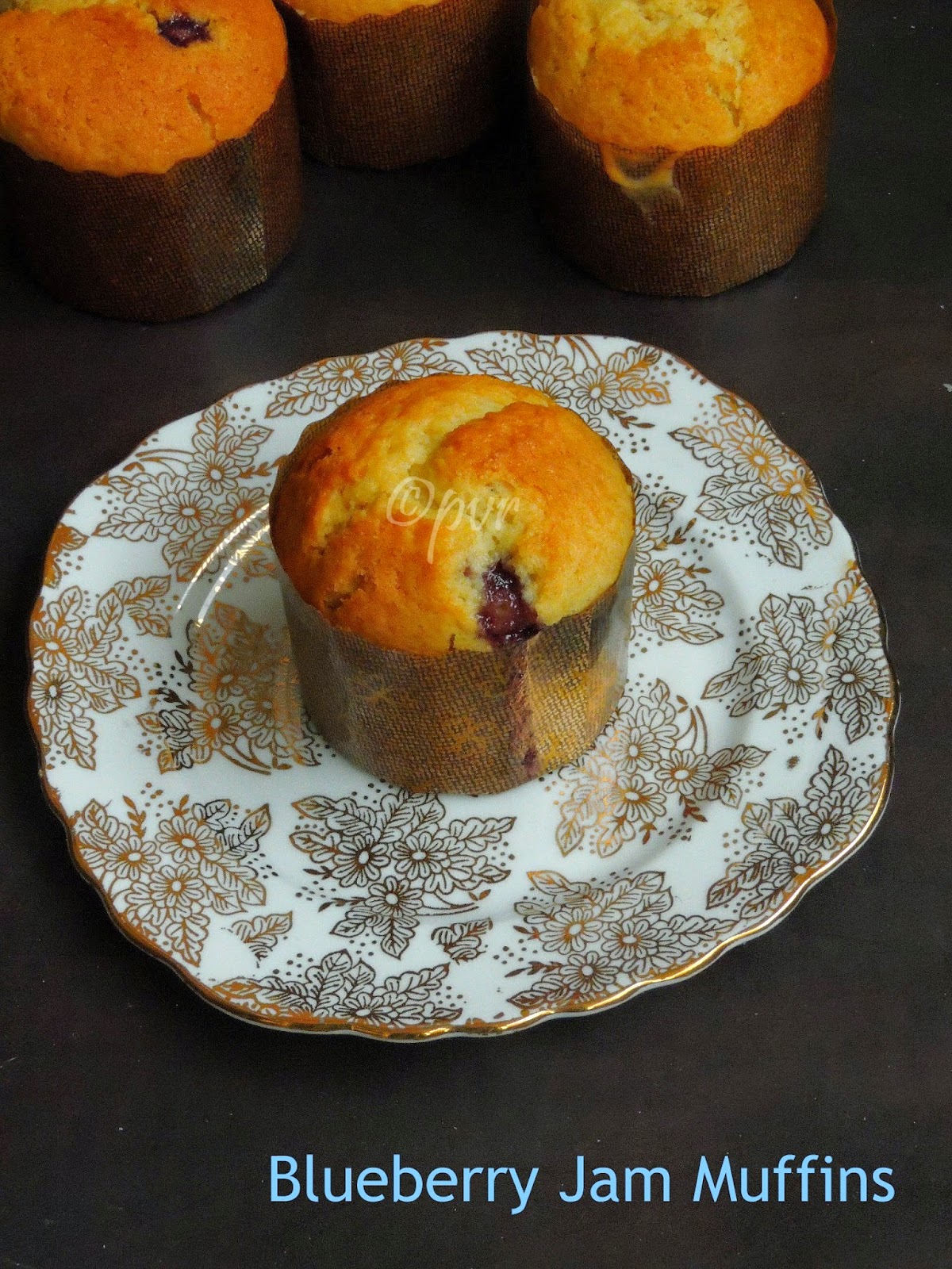 Priya's Versatile Recipes Eggless Blueberry Jam Muffins