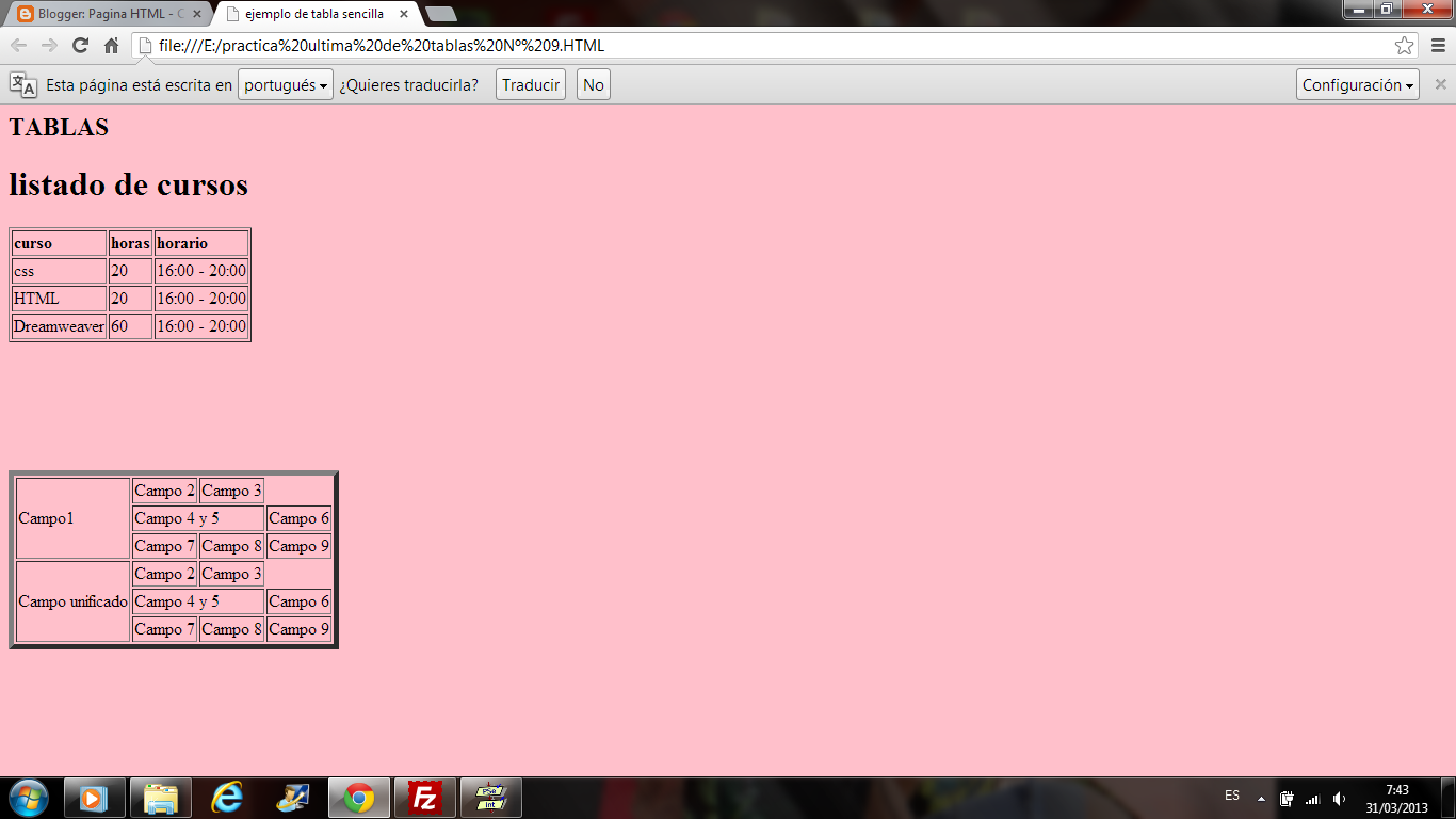 Tablas con color de fondo