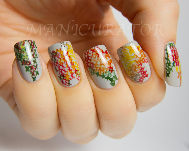 31DC Day 26 Inspired by a pattern (cross stitch nail art)