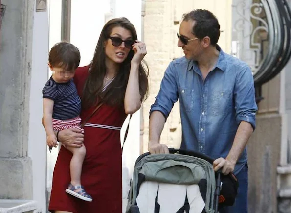 Charlotte Casiraghi and Gad Elmaleh with their baby Raphael walking and shopping in the streets of Saint-Tropez, France