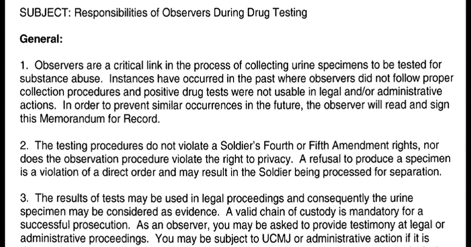 Urinalysis Observer Briefing and Memo