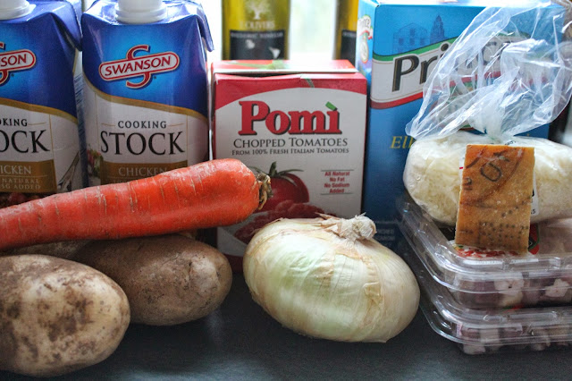 Ingredients for pasta and pancetta soup