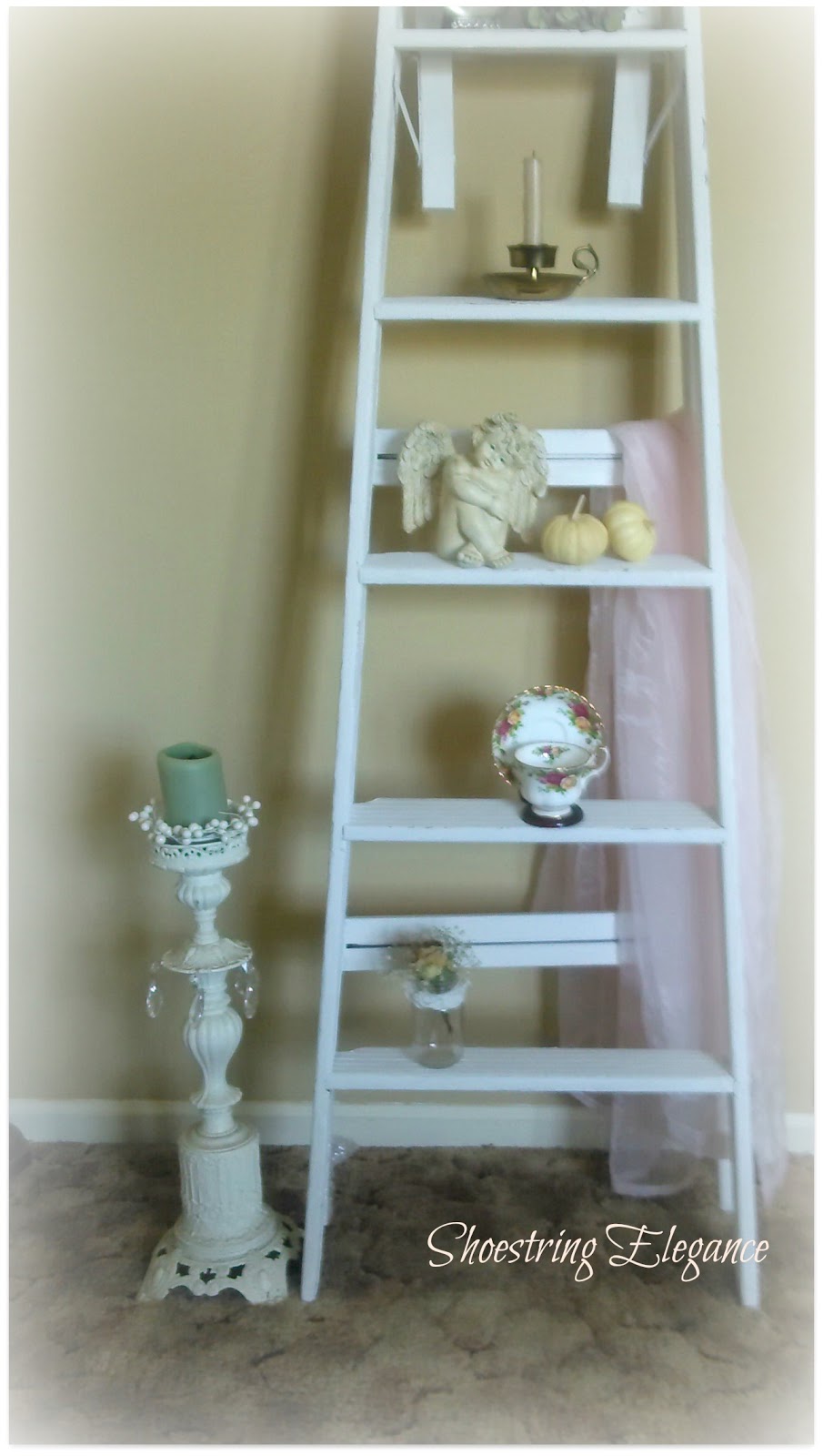 Shoestring Elegance Ladder DisplayDone with Chalk Paint, Of course!